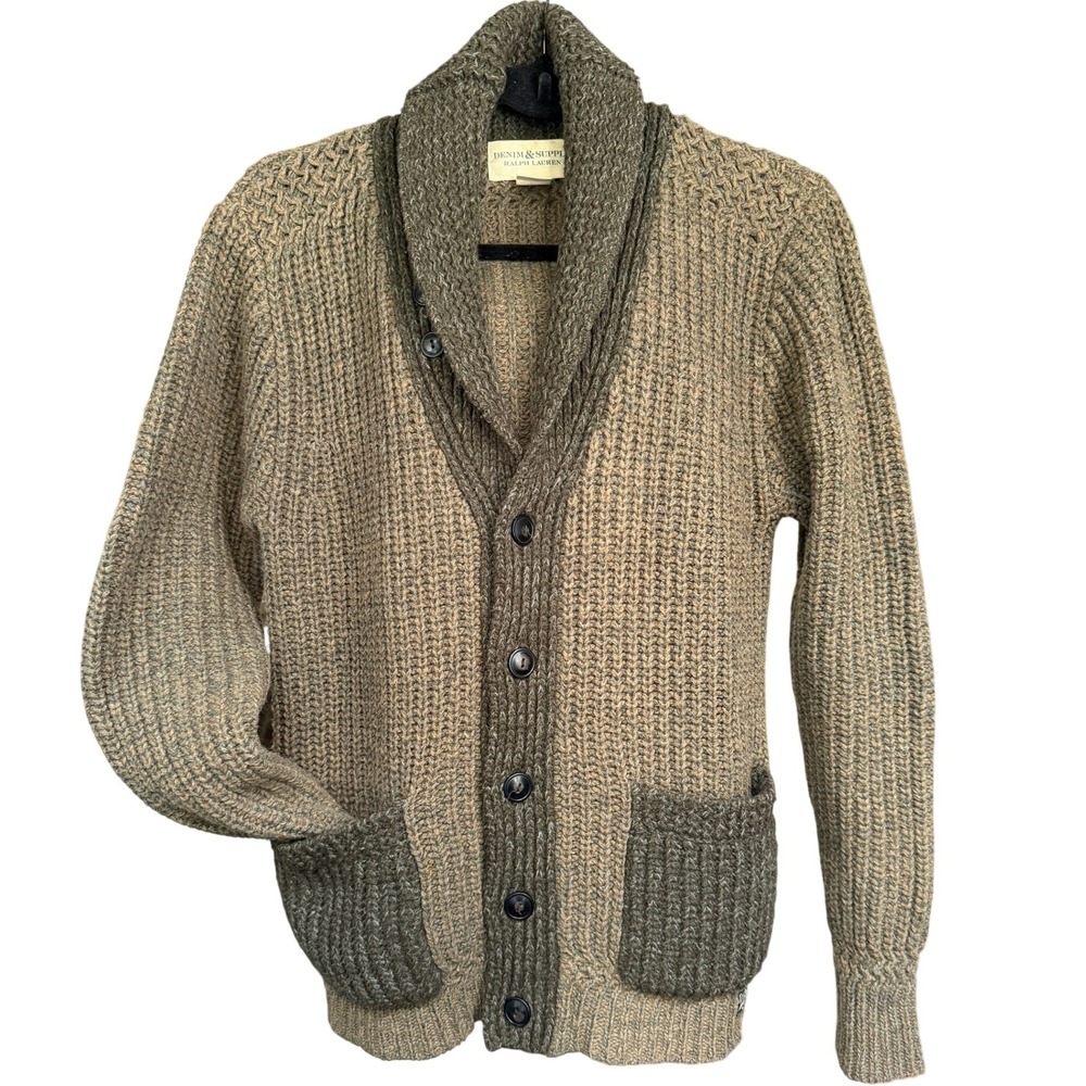 Denim Supply Ralph Lauren Mens Shawl Collar Shetland Wool Cardigan Sweater Small - Picture 4 of 16